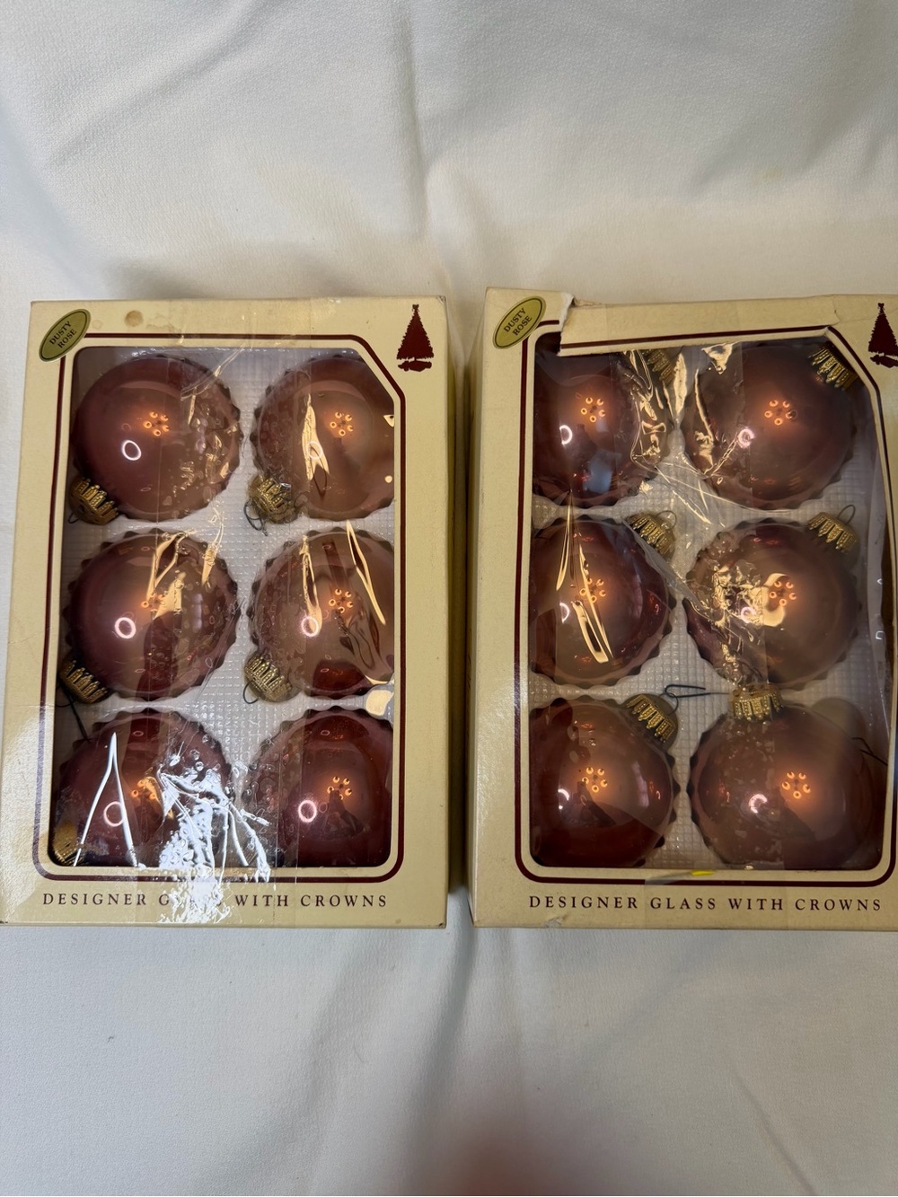 Vintage 1990s Christmas by Krebs 3” Glass Ornaments Dusty Rose Crown Lot 12